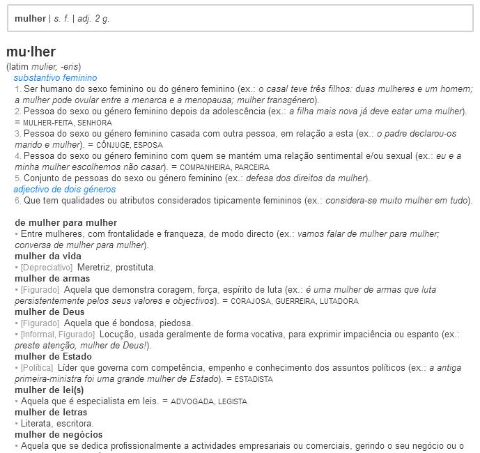 FOXlife e Priberam alteram a palavra mulher no dicionário
